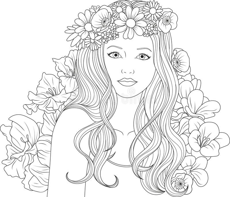 Coloring Pages Of Pretty Girls
 Beautiful Girl Coloring Pages Stock Vector Illustration