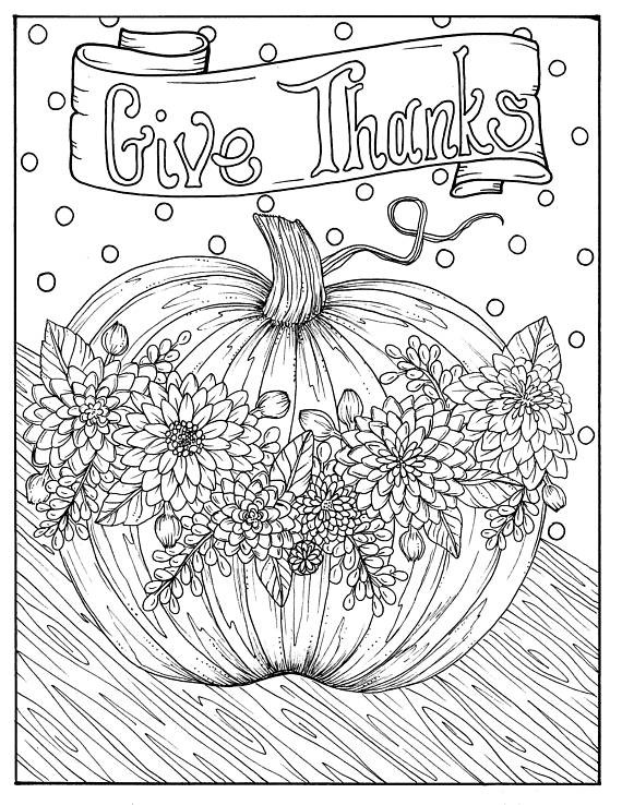 Coloring Sheet For Adults
 Give Thanks Digital Coloring page Thanksgiving harvest