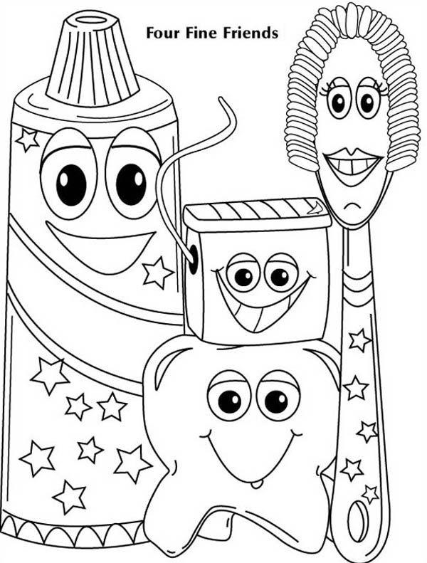 Coloring Sheet For Toddlers
 Four Fine Friends of Dentist Coloring Pages