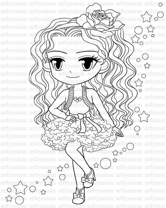 Coloring Sheets Of Girls
 Digital Stamp Star Pretty Girl Coloring page Big eyed girl