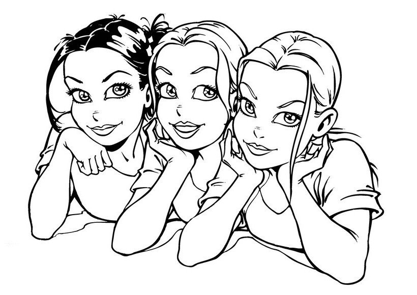 Coloring Sheets Of Girls
 colouring page of three smiley girls for girls