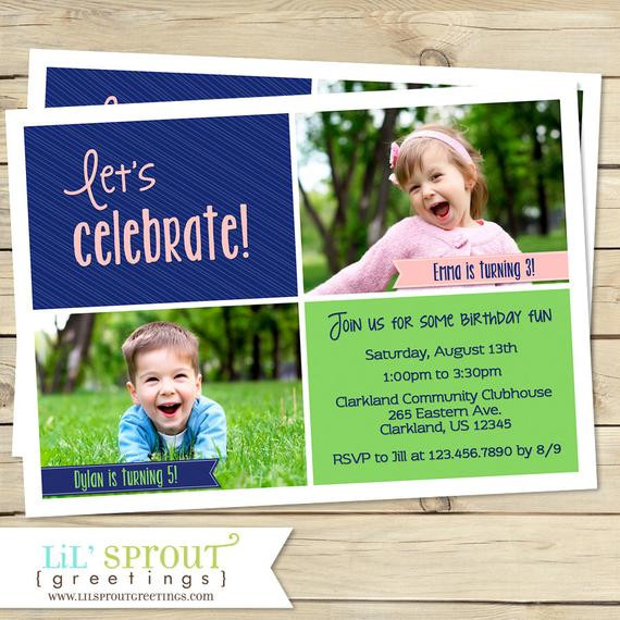 Combined Birthday Party Invitations
 Joint Birthday Party Invitation Sibling Birthday Invitation