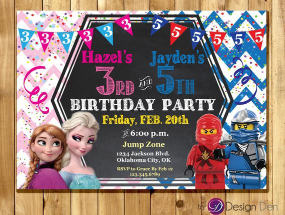 Combined Birthday Party Invitations
 Frozen and Ninja JOINT Birthday party Invitations Ninjas