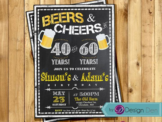 Combined Birthday Party Invitations
 Adult Birthday Joint Party Invitation for Men Beers & Cheer