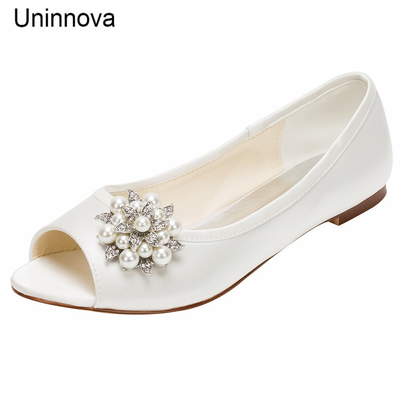 Comfortable Ivory Wedding Shoes
 Women s Crystal Beading Peep Toe Flats Wedding Shoes Ivory