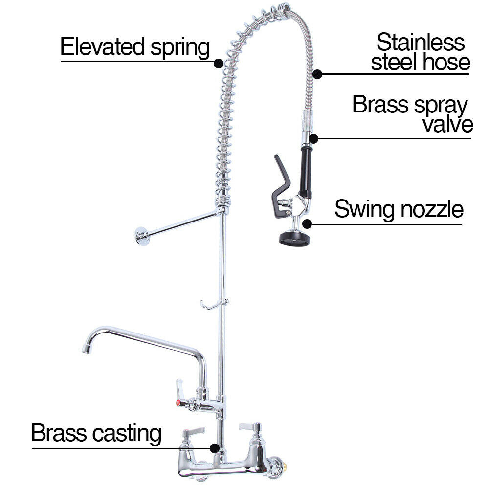 Commercial Kitchen Faucets Wall Mounted
 12" mercial Wall Mount Kitchen Pre Rinse Faucet w Add