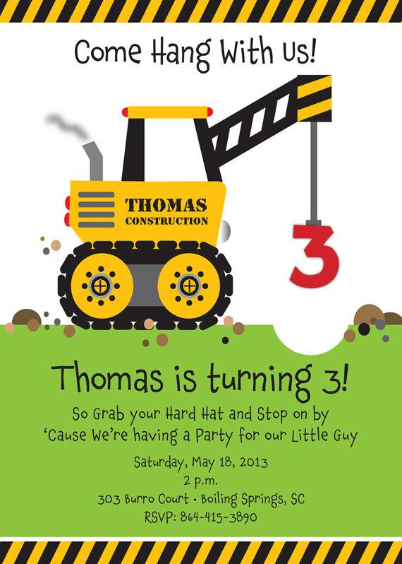 Construction Birthday Invitation
 Crane Construction Truck Birthday Party Invitation by