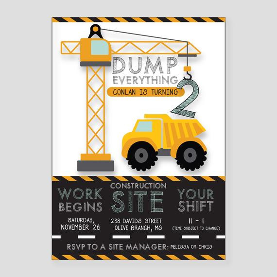 Construction Birthday Invitation
 PRINTABLE Construction Birthday Invitation Dump Truck