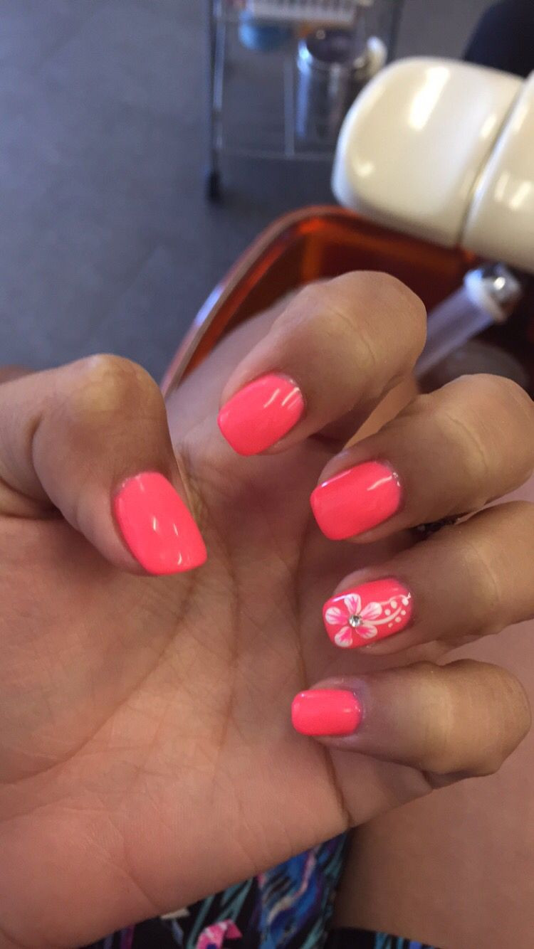 Coral Nail Ideas
 Pink coral Hawaiian flower nails design art shellac gel