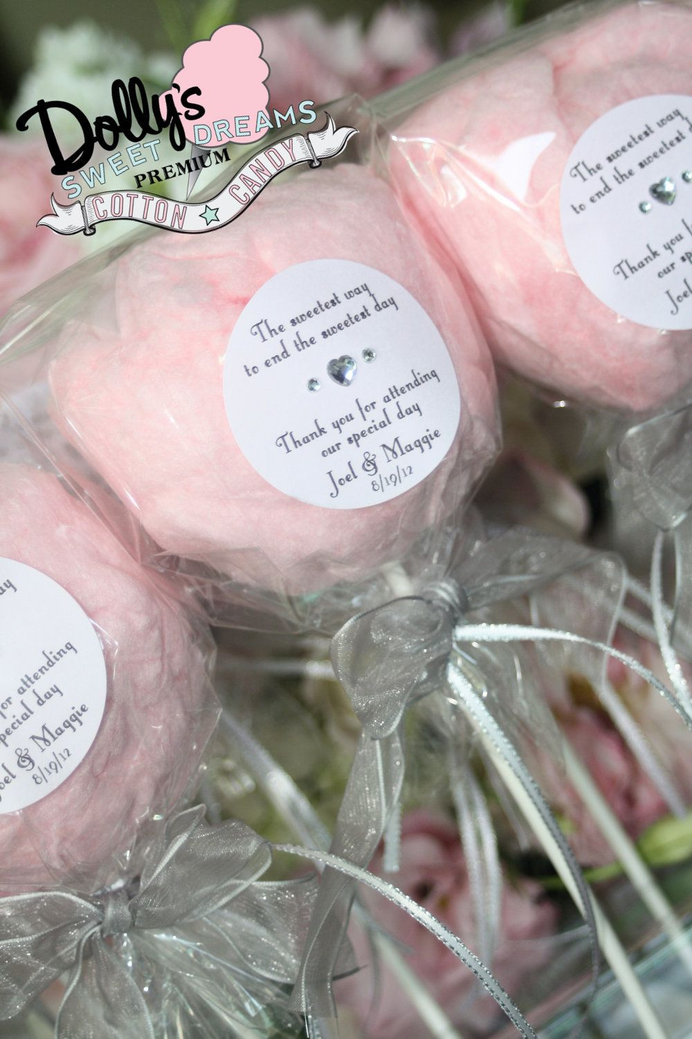 Cotton Candy Wedding Favors
 100 Cotton Candy Lollipops with Custom Labels