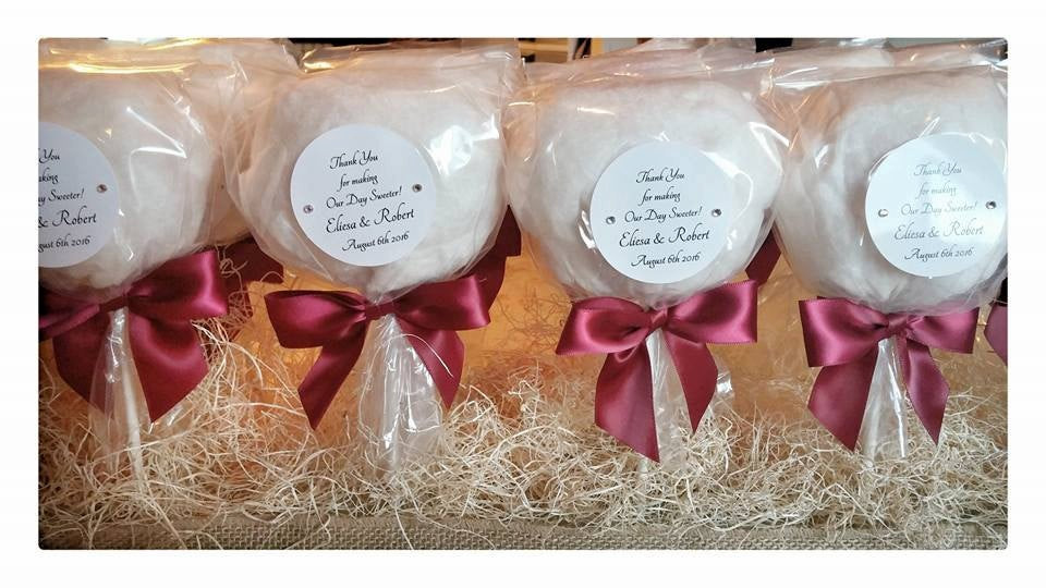Cotton Candy Wedding Favors
 Wedding Favors Edible and Customizable Cotton Candy Pops
