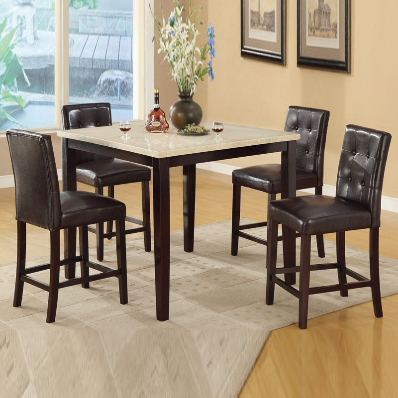 Counter Height Kitchen Sets
 Cream Brown Faux Marble Table Espresso Chairs Counter