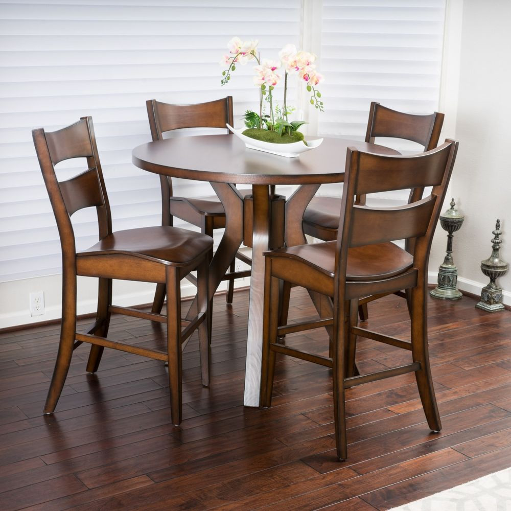Counter Height Kitchen Sets
 Casual 5 piece Round Counter Height Brown Wood Dining Set