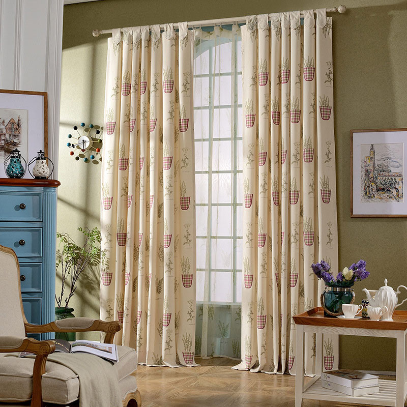 Country Living Room Curtains
 Country Style Tan Embroidered Botanical Plaid Living Room