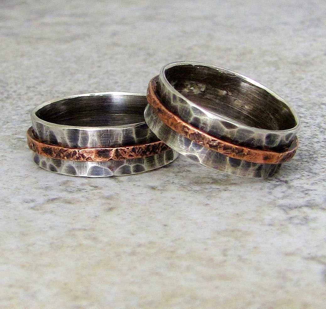 Country Wedding Rings
 Silver Wedding Band Set Rustic Wedding Rings Silver Copper