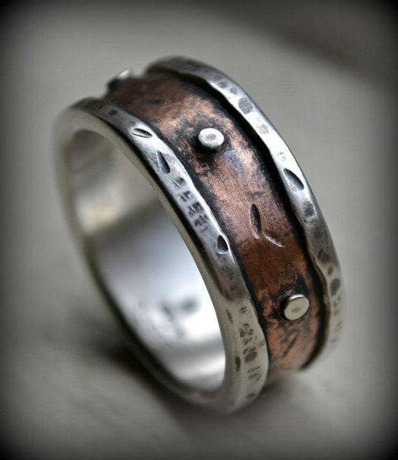 Country Wedding Rings
 mens rustic wedding ring rustic fine silver and copper ring