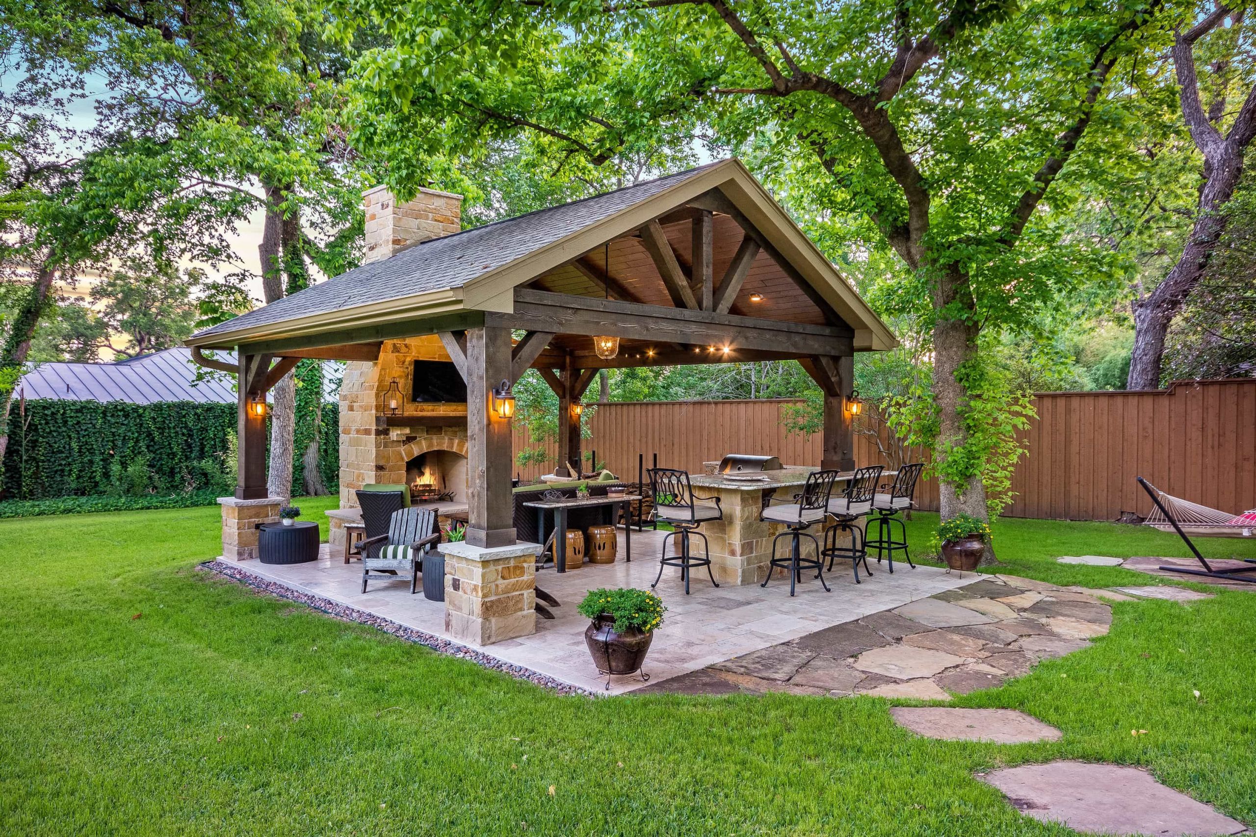 Covered Outdoor Kitchen Structures
 Detached Fireplace Covered Outdoor Patio Backyard Ideas