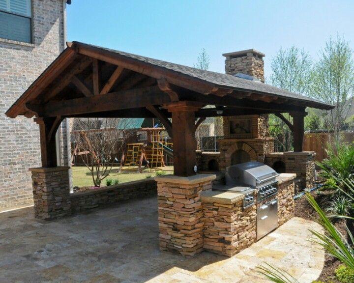Covered Outdoor Kitchen Structures
 Rustic cedar gable outdoor kitchen