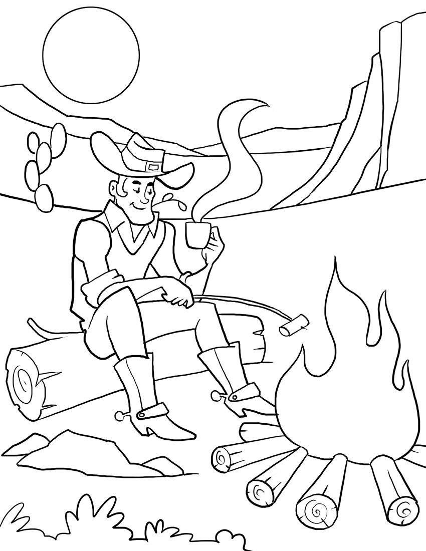 Cowboys Coloring Pages
 Cowboy Campfire Coloring Page for children