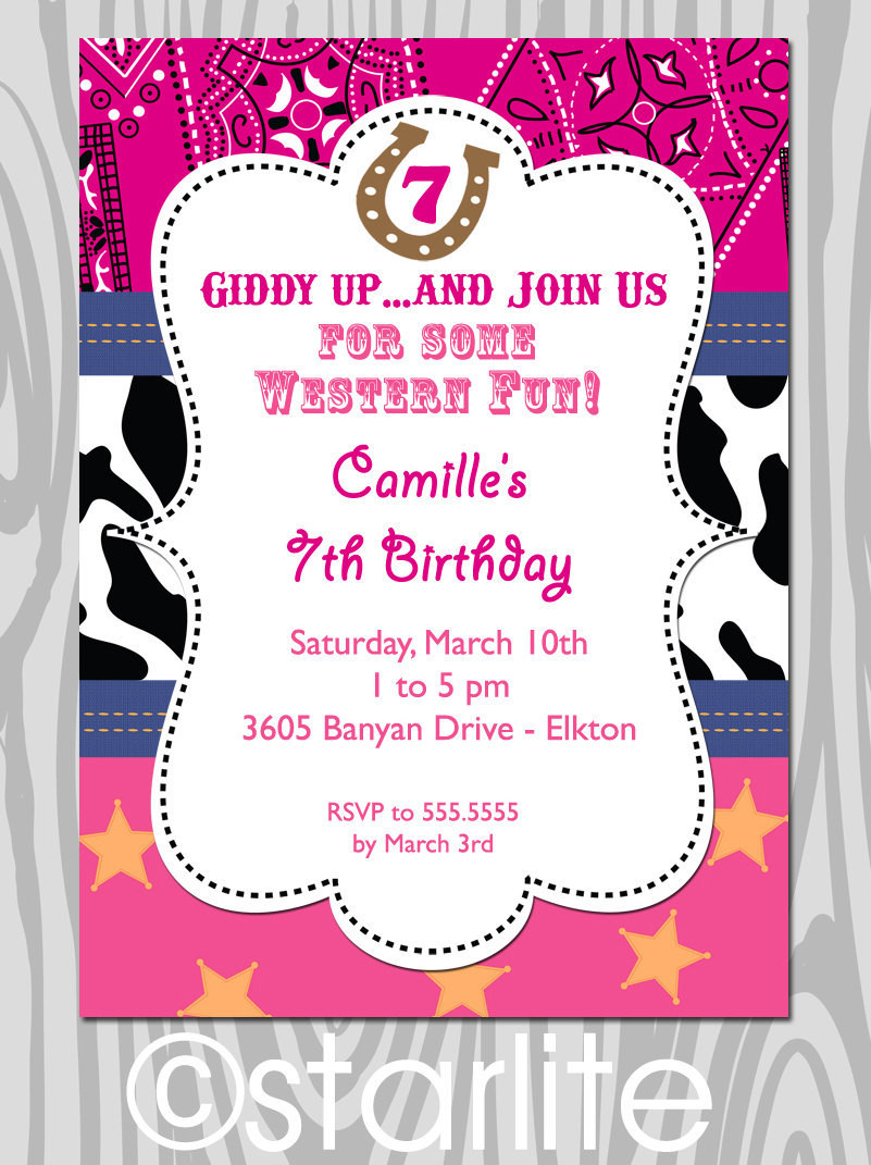 Cowgirl Birthday Invitations
 Cowgirl Western Birthday Party Invitation Cowgirl Birthday