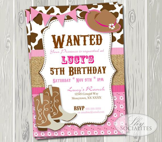 Cowgirl Birthday Invitations
 Pink Cowgirl Party Invitation Birthday or Baby Shower