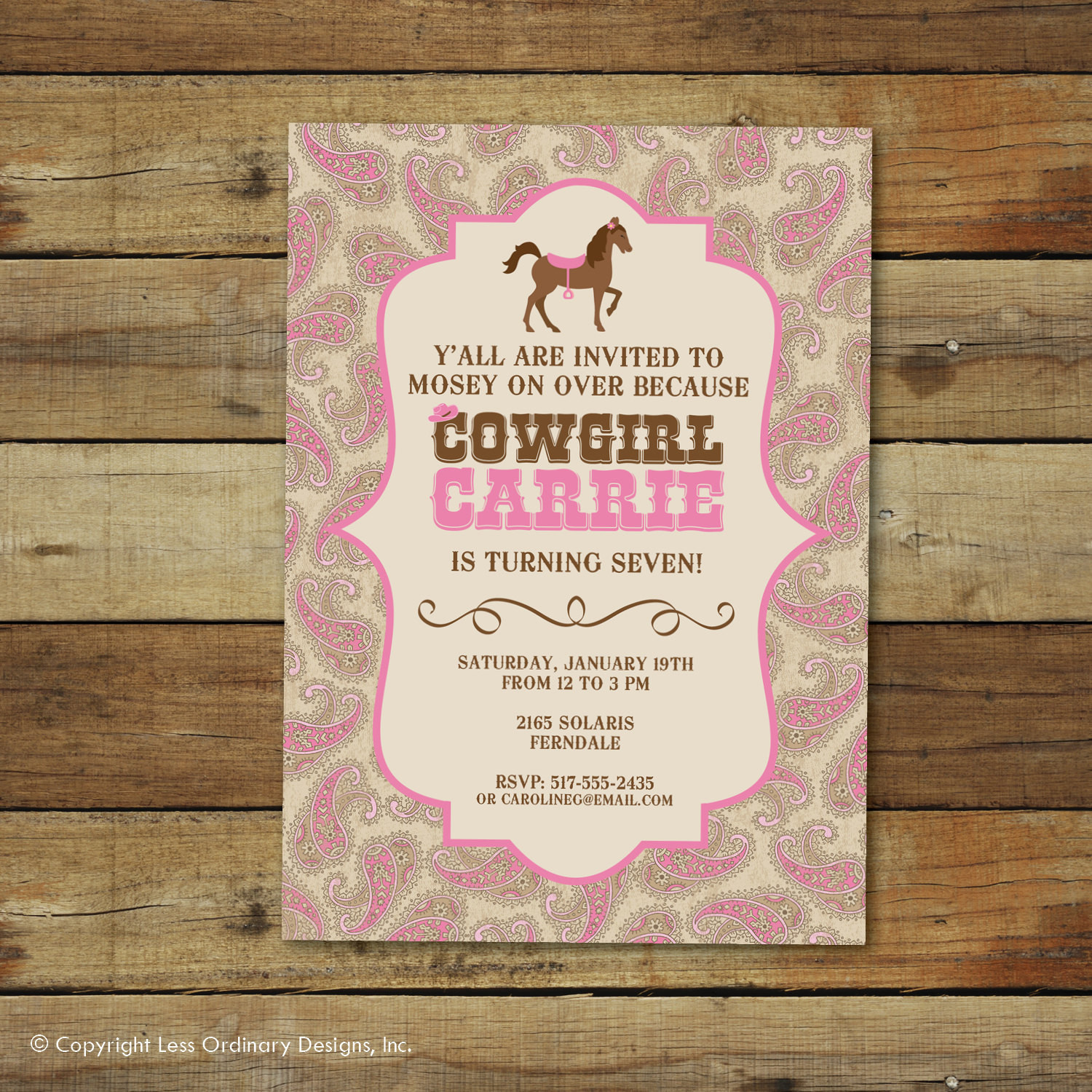 Cowgirl Birthday Invitations
 Cowgirl birthday invitation cowgirl birthday party pink