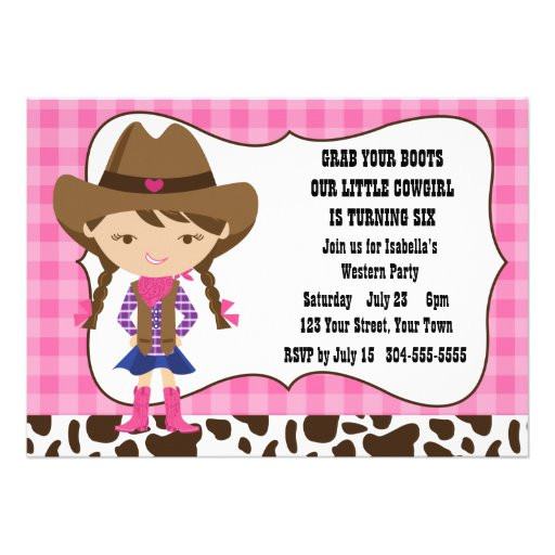 Cowgirl Birthday Invitations
 Cowgirl Birthday Party 5" X 7" Invitation Card