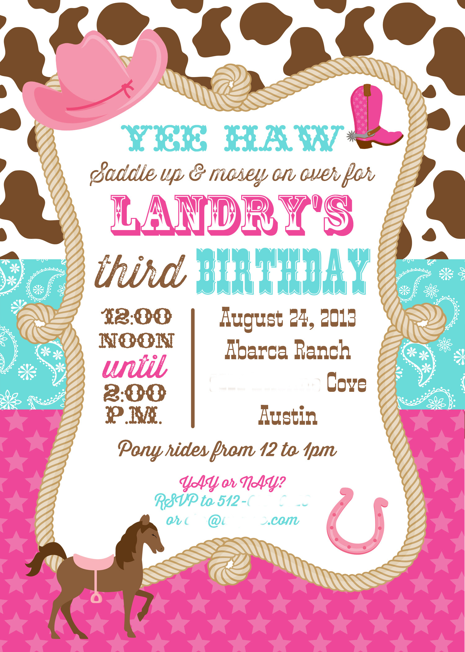 Cowgirl Birthday Invitations
 Landry’s Cowgirl 3rd Birthday Party