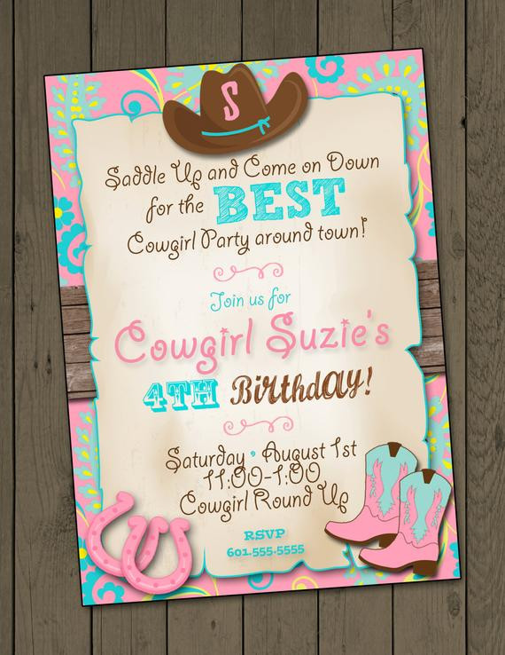 Cowgirl Birthday Invitations
 Cowgirl Invitation Cowgirl Birthday Party Invitation Cowgirl