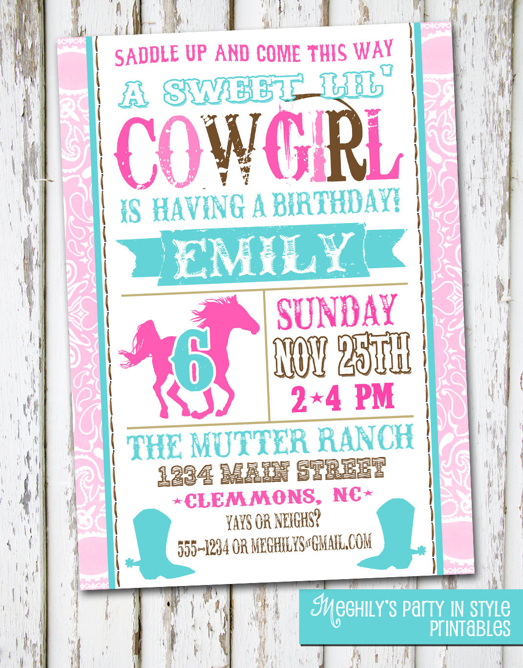Cowgirl Birthday Invitations
 Western Cowgirl Birthday Invitation