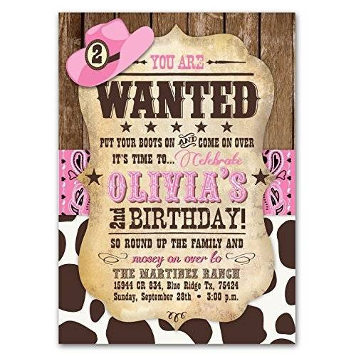 Cowgirl Birthday Invitations
 Amazon Customizable Cowgirl Pink Bandana and Cowprint