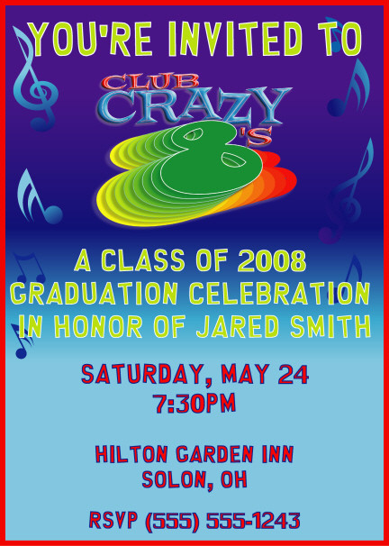 Crazy Graduation Party Ideas
 Club Crazy 8 Graduation Invitations Personalized Club