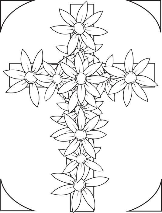 Cross Coloring Pages For Kids
 Cross With Flowers Coloring Page