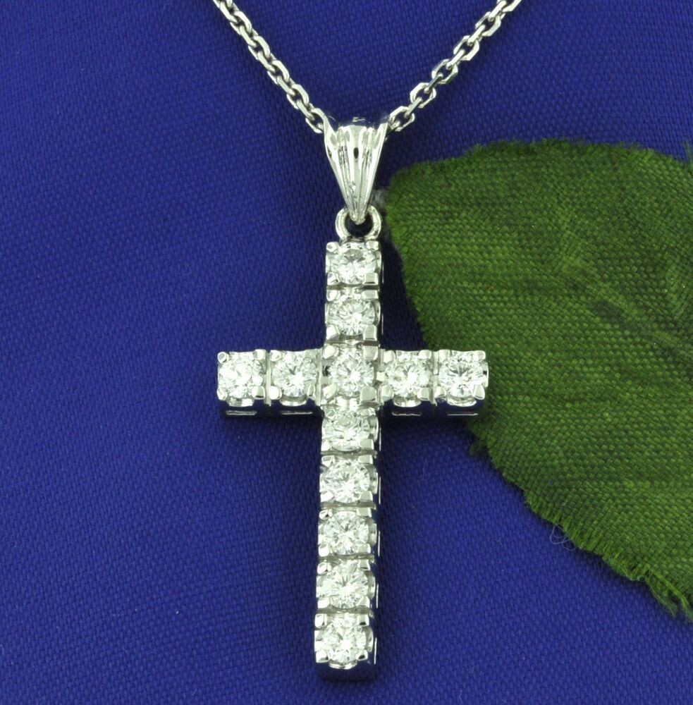 Cross Diamond Necklace
 14K WHITE GOLD DIAMOND CROSS PENDANT 1 03 CT MADE IN USA