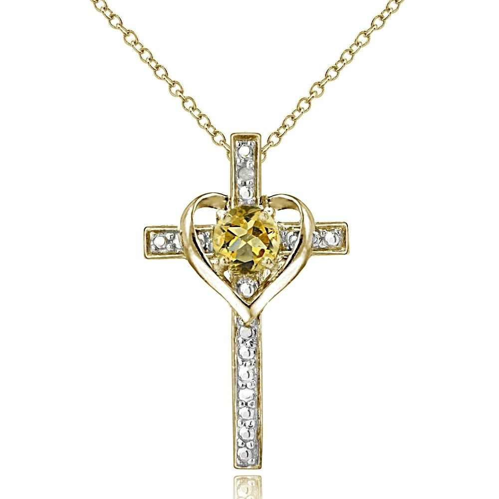 Cross Diamond Necklace
 18K Gold over Sterling Silver Citrine & Diamond Accent