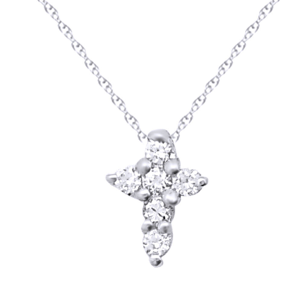 Cross Diamond Necklace
 14K WHITE GOLD PRONG SET TINY DIAMOND CROSS PENDANT