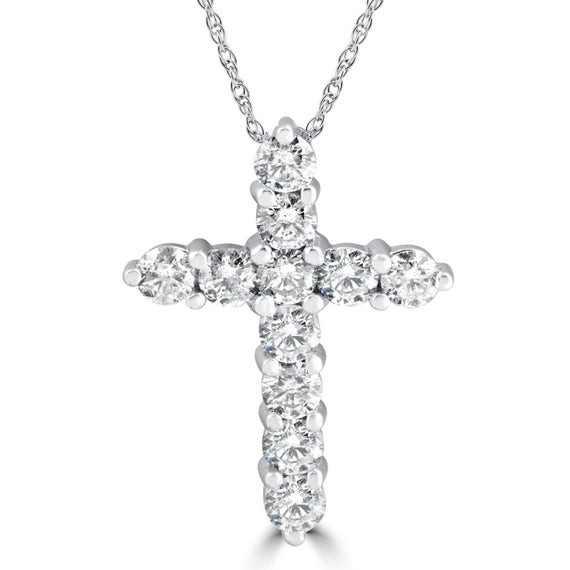 Cross Diamond Necklace
 3CT Diamond Cross Pendant 14K White Gold Womens Round