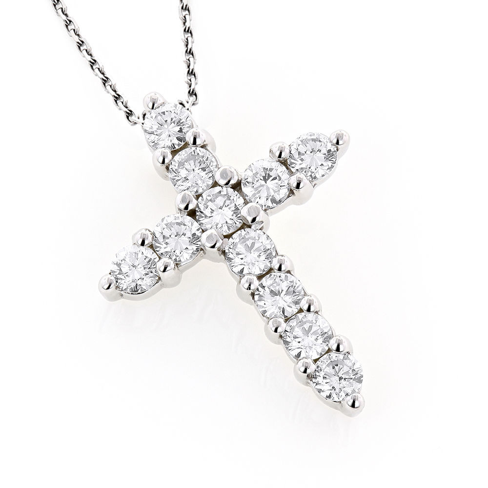 Cross Diamond Necklace
 1 00CT PRONG SET ROUND DIAMOND CROSS PENDANT 14K WHITE