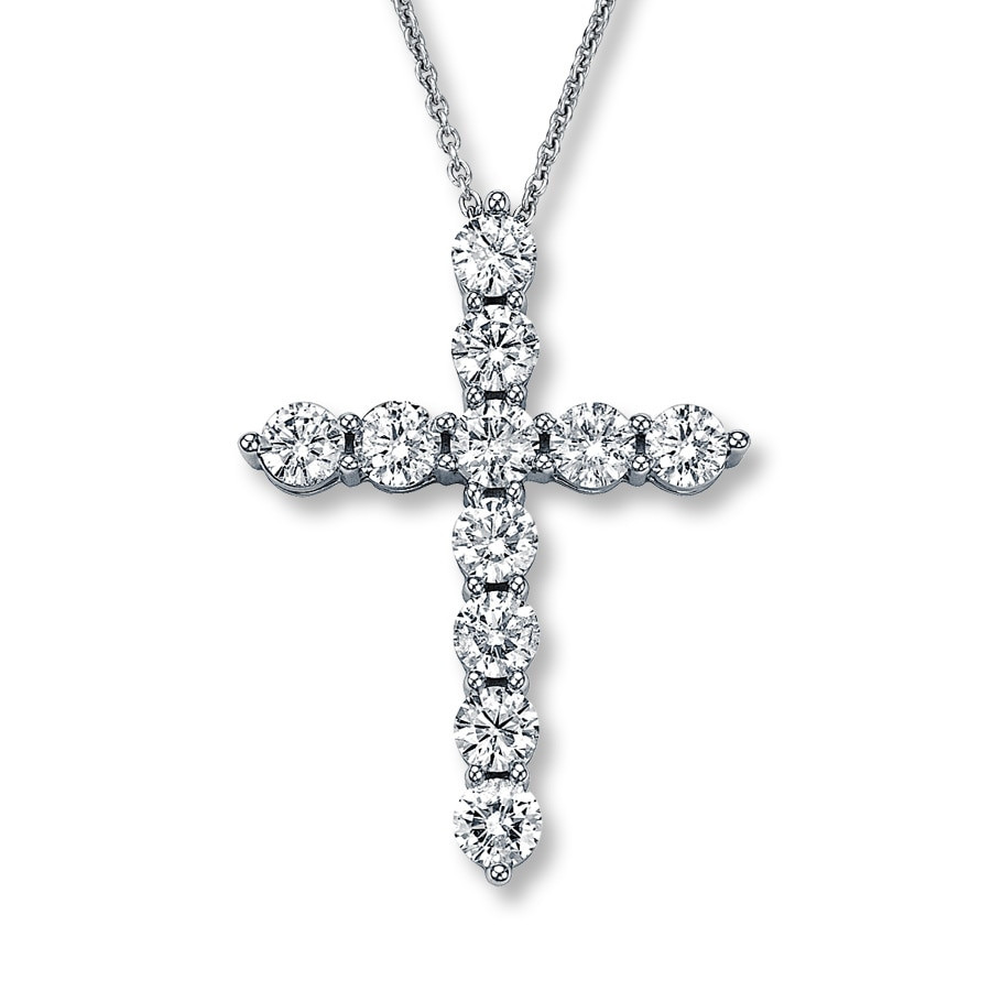 Cross Diamond Necklace
 Diamond Cross Necklace 2 ct tw Round cut 14K White Gold