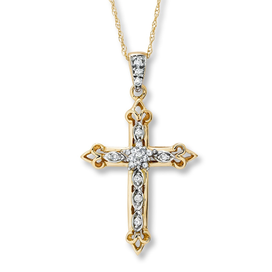 Cross Diamond Necklace
 Diamond Cross Necklace 1 8 ct tw Round cut 14K Yellow Gold