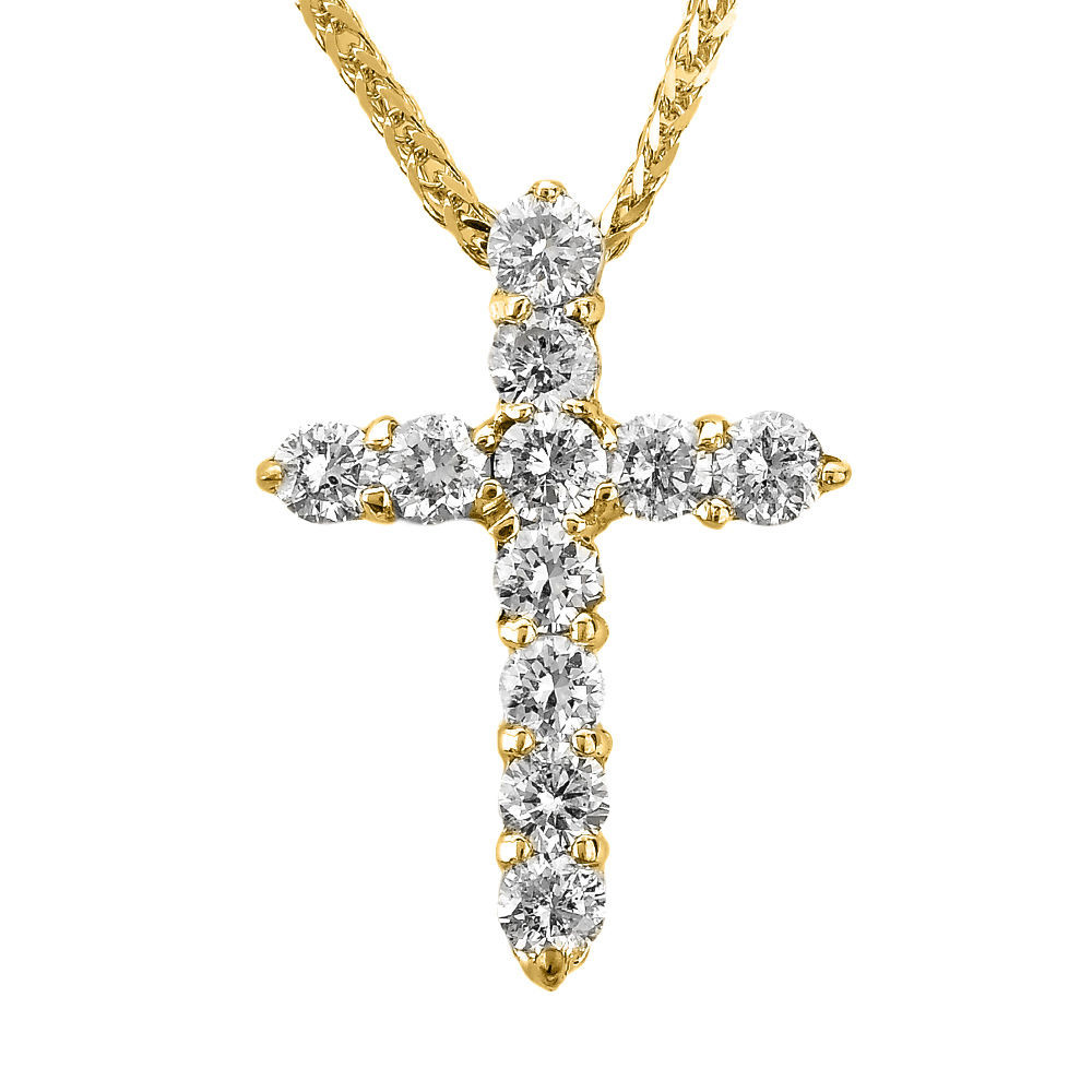 Cross Diamond Necklace
 14k Yellow Gold Round Diamond Cross Pendant Necklace