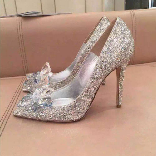 Crystal Heels Wedding Shoes
 Silver Cinderella Rhinestone Glass Slipper Wedding Dress