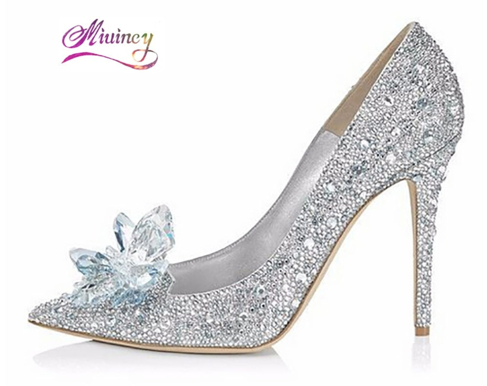 Crystal Heels Wedding Shoes
 2017 New Rhinestone High Heels Cinderella Shoes Women