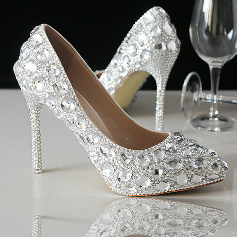Crystal Heels Wedding Shoes
 Classic Fashion Silver Rhinestones Bridal Wedding Shoes