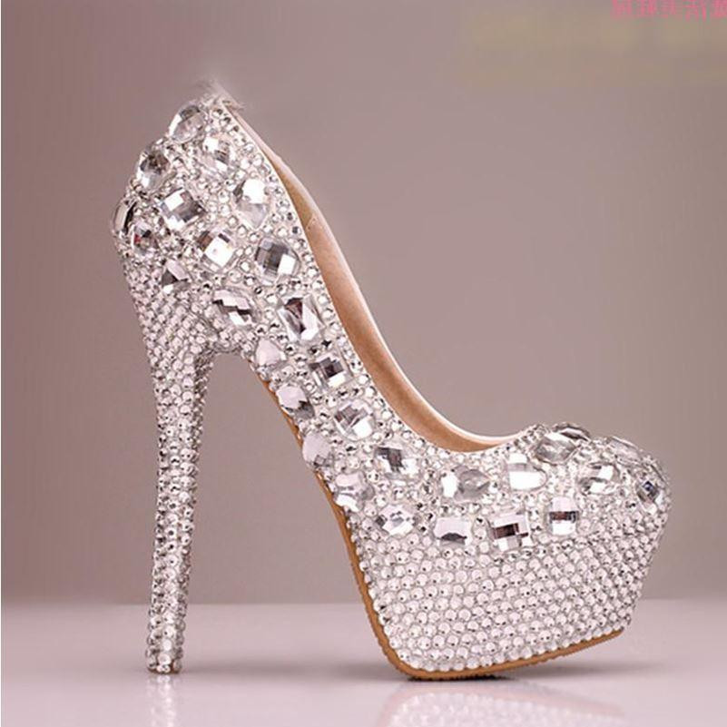 Crystal Heels Wedding Shoes
 High Heels Handmade Fully Rhinestone Pointed Toe Crystal