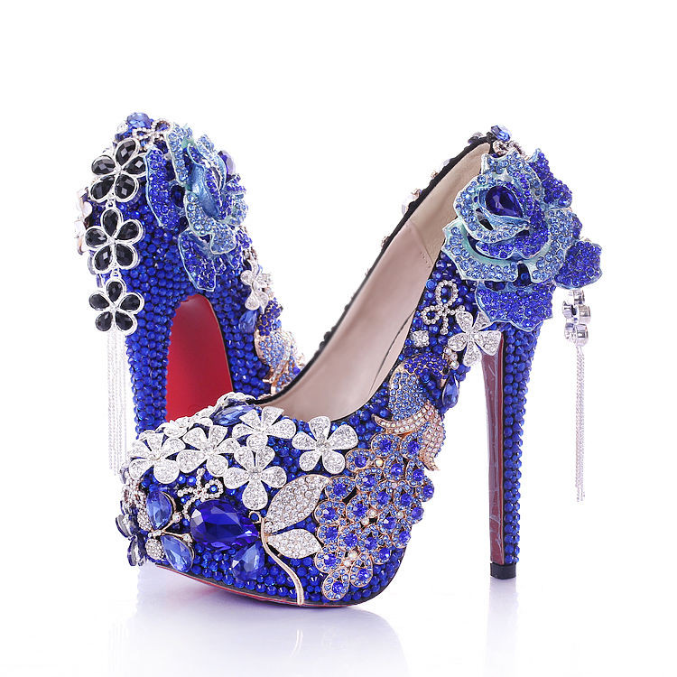 Crystal Heels Wedding Shoes
 Hand Made Blue Rhinestone Crystal Wedding Bridal Shoes