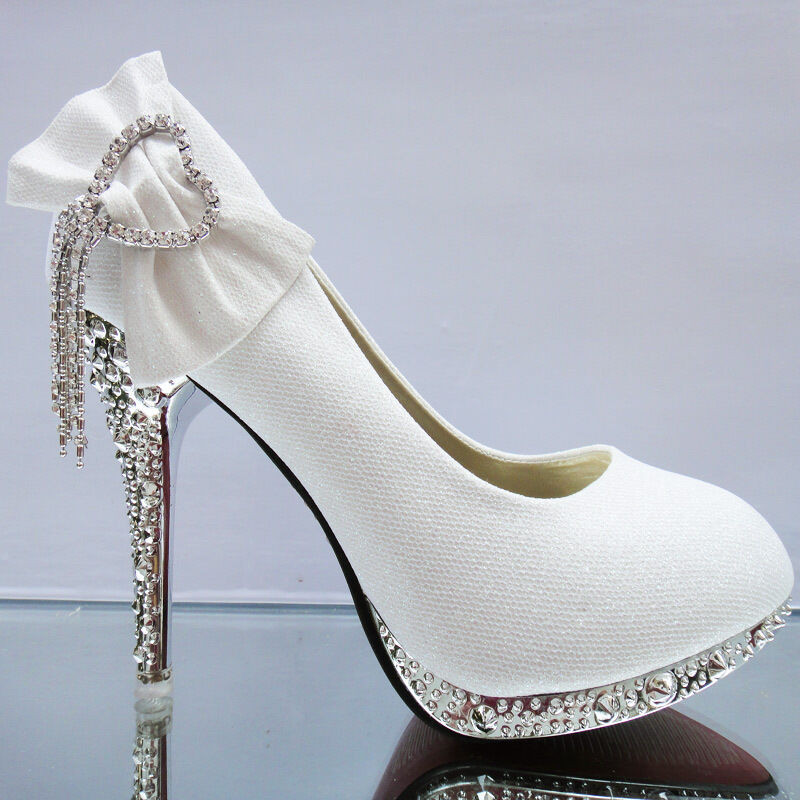 Crystal Heels Wedding Shoes
 Lace white ivory crystal Wedding shoes Bridal flats low
