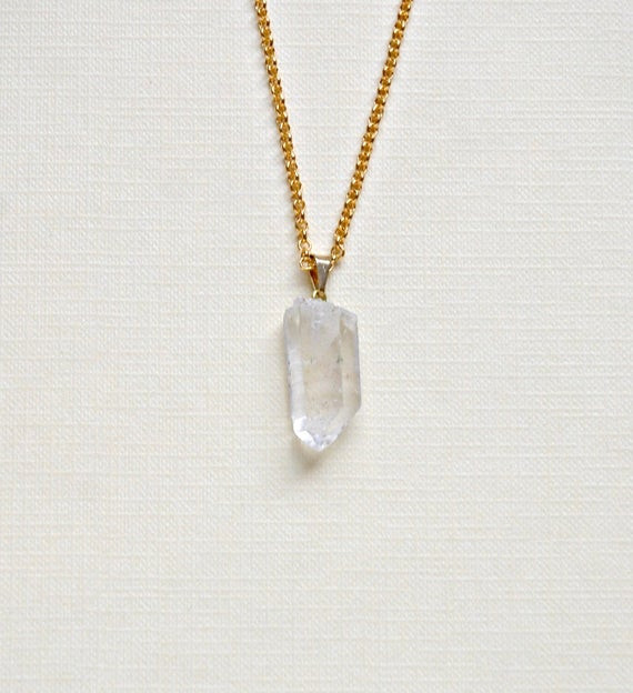 Crystal Quartz Necklace
 Raw crystal pendant necklace clear quartz by crashandduchess