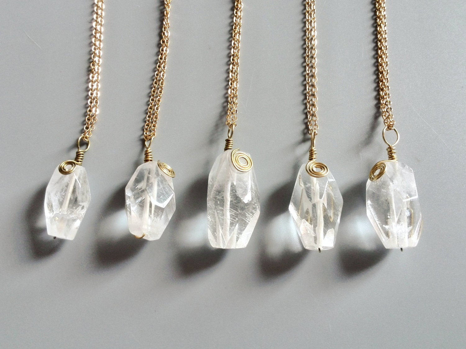 Crystal Quartz Necklace
 raw natural rock crystal quartz pendant necklace gold wire