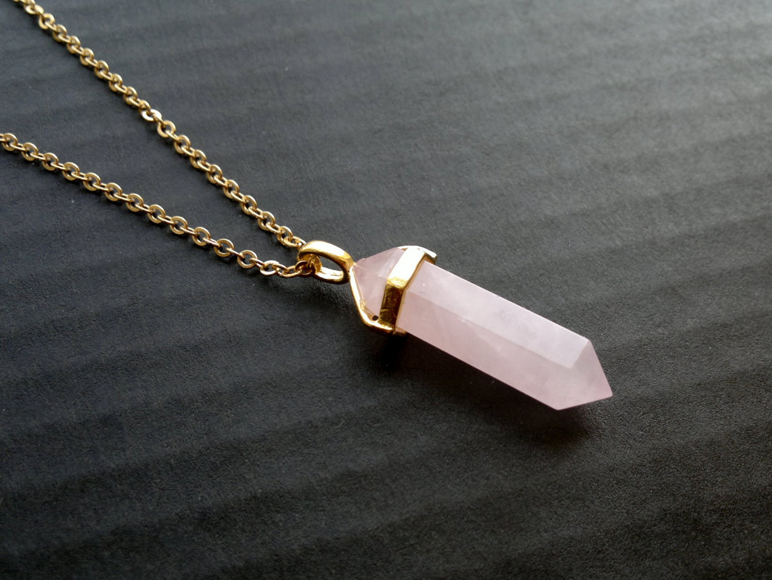 Crystal Quartz Necklace
 Gold Crystal Point Rose Quartz Pendant Necklace Pink Stone